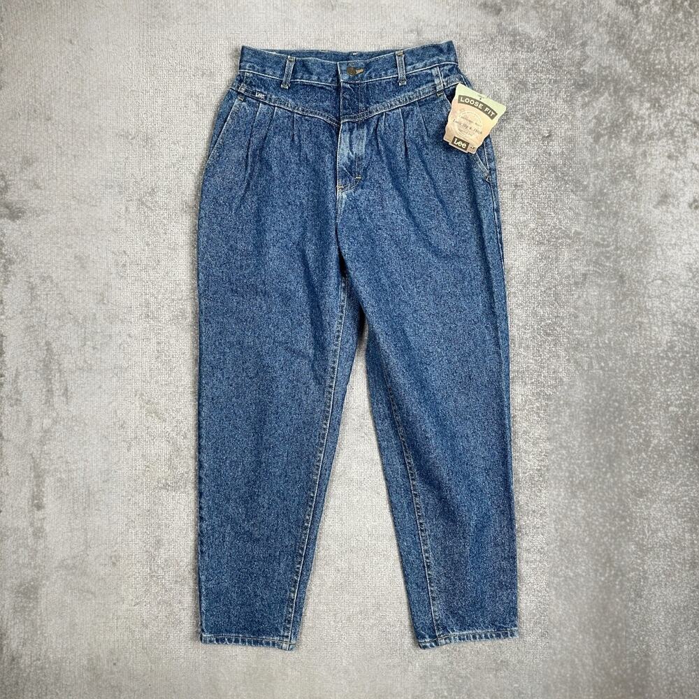 VTG 80s Lee Pleated Loose Fit Baggy Mom Jeans High Waist Blue Pepper Wash 12P